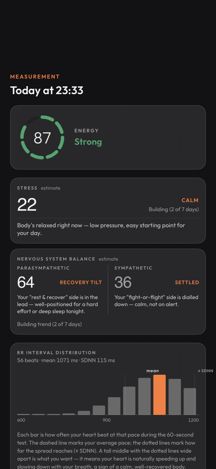Measurement detail: energy, stress and nervous system balance