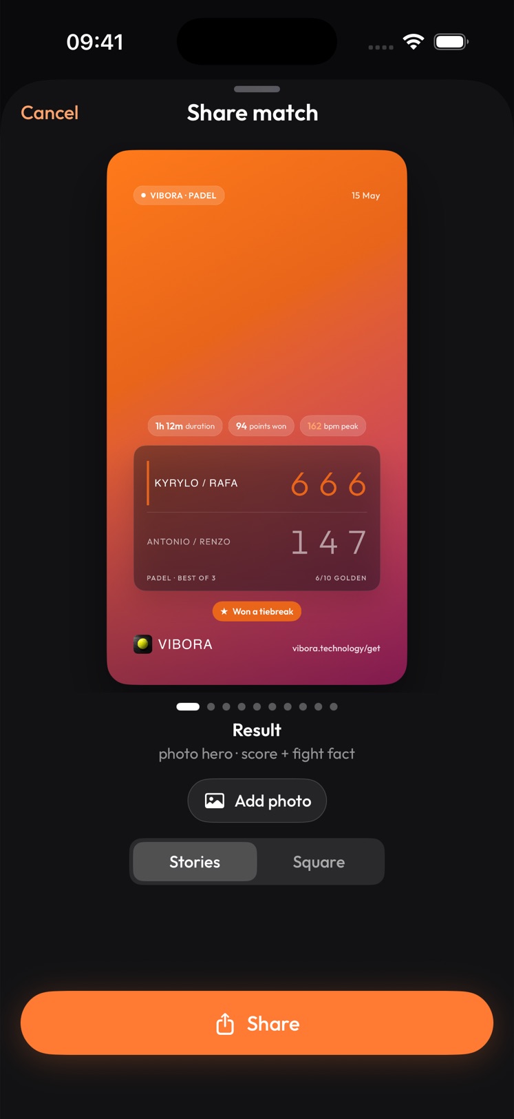 Share match card preview in Stories format